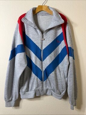 Vintage 80s Spalding Chevron Track Jacket Grey Red Blue Block Gorpcore Indie